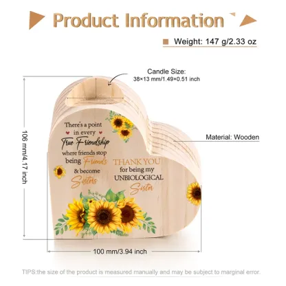 To My Bestie Heart Candle Holder "Thank You for Being My Unbiological Sister" Sunflower Wooden Candlestick Gifts For Friend