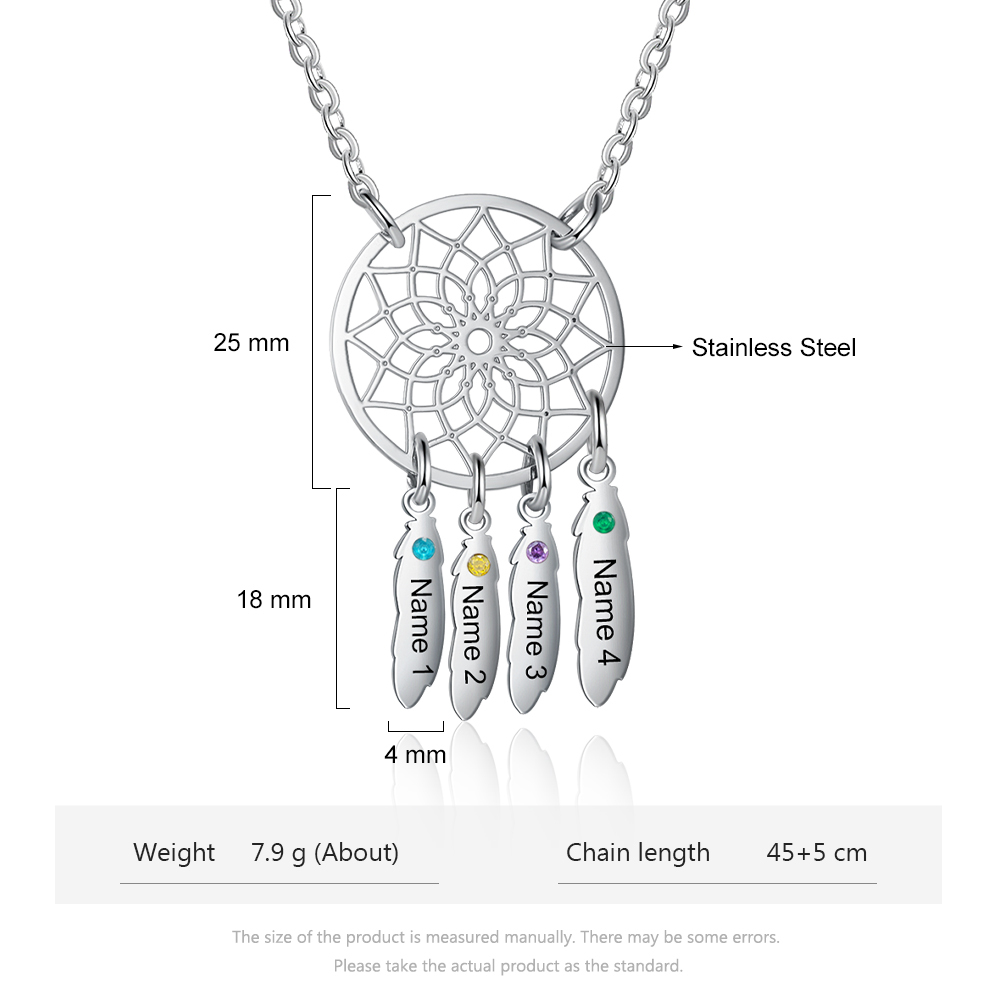 Personalized Dream Catcher Necklace with 4 Birthstones for Women