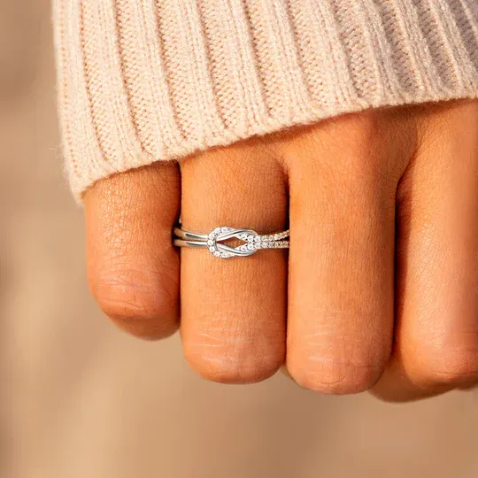 Mother & Daughter S925 Soul Connection Square Knot Ring Infinity Love Knot Ring