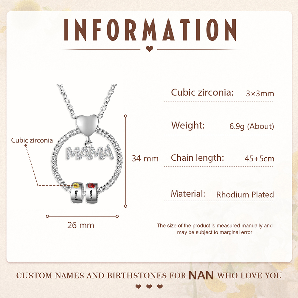 Collar con colgante de "MAMÁ" con 2 nombres Y 2 piedras de nacimiento personalizados | Jessemade