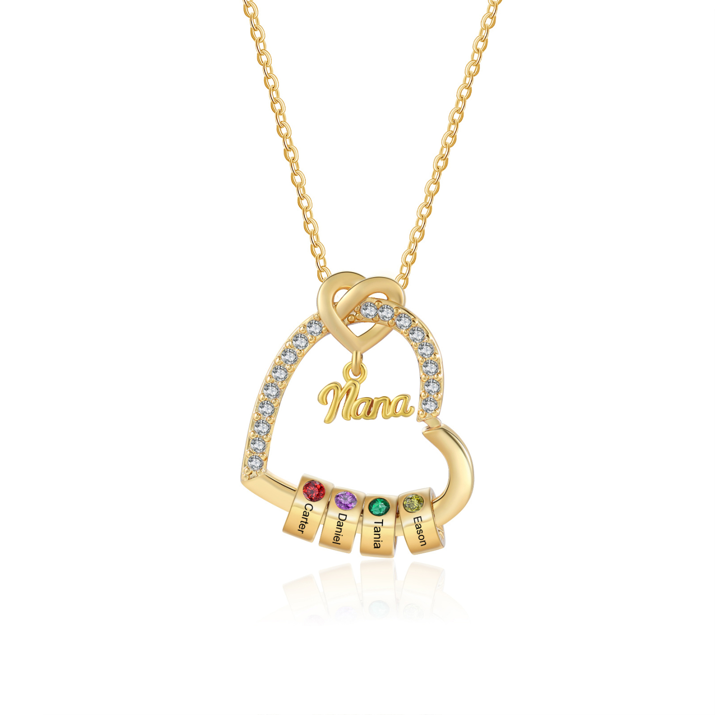 Personalized Heart Nana Necklace Custom 1-5 Names and 1-5 Birthstones Gift for Grandma Jessemade