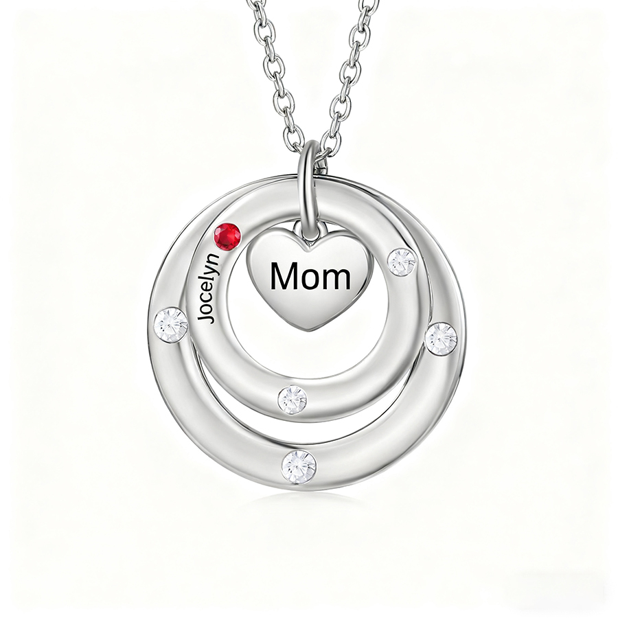 Personalized Women's Birthstone Necklace with 1 Name & 1 Birthstone & 1 Text Design Gift for Her | Lorajewel
