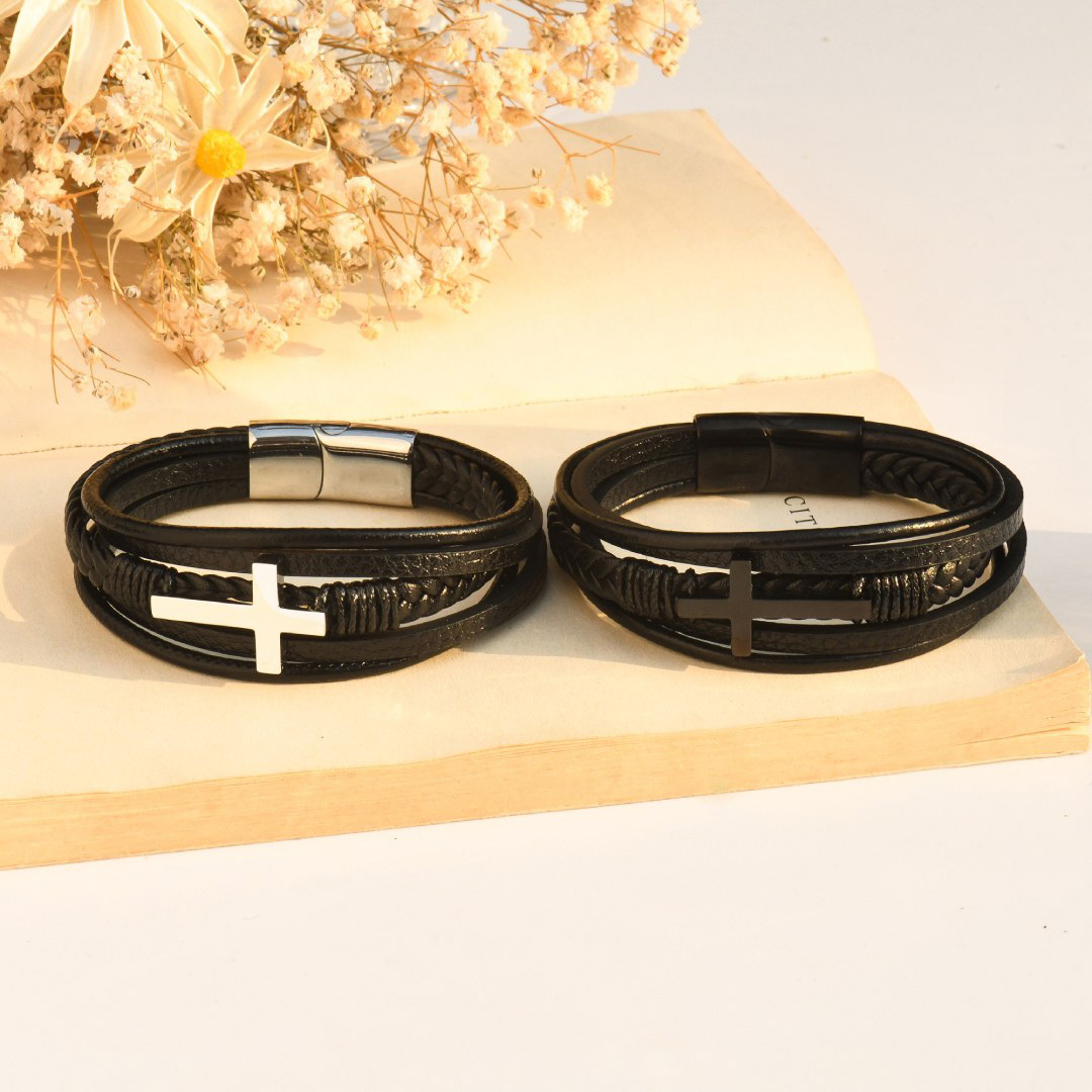 To My Son-Cross Braided Leather Bracelet "I'll Always Be With You" Gifts For Son