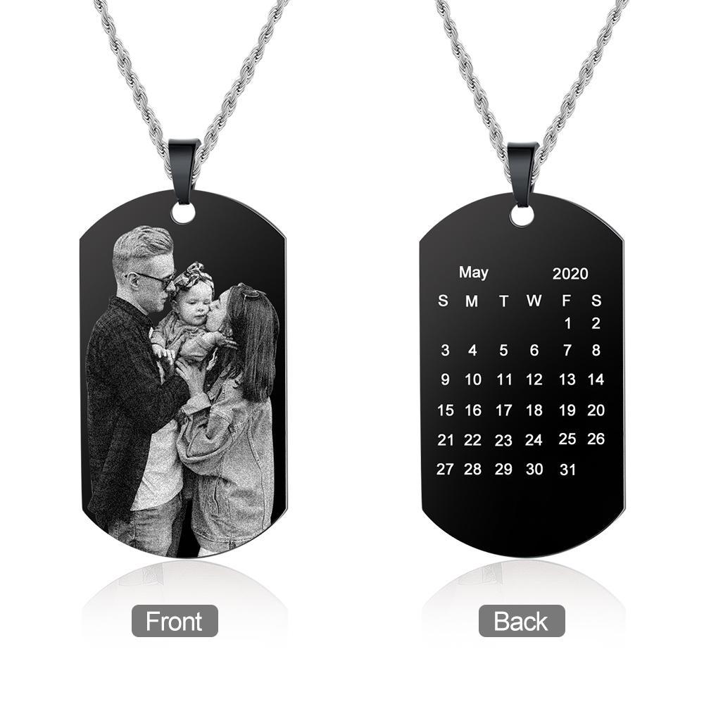 Custom Photo Tag Necklace with Calendar Personalized Gift For Him