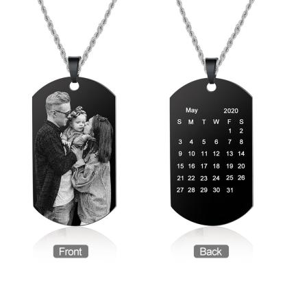 Custom Photo Tag Necklace with Calendar Personalized Gift For Him