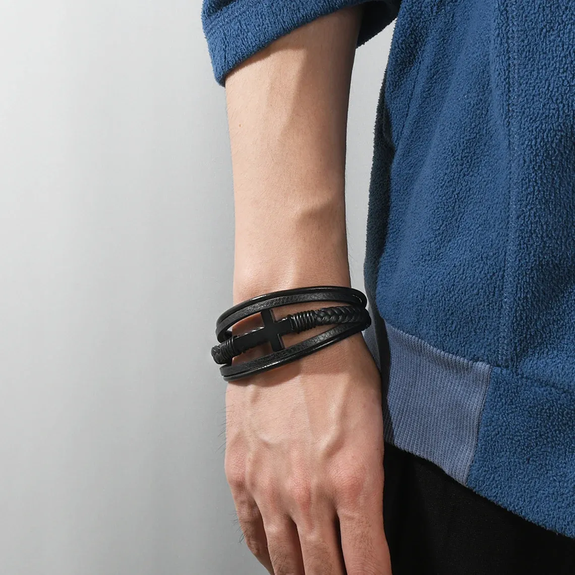 To My Grandson Cross Braided Leather Bracelet "Pray Through It"