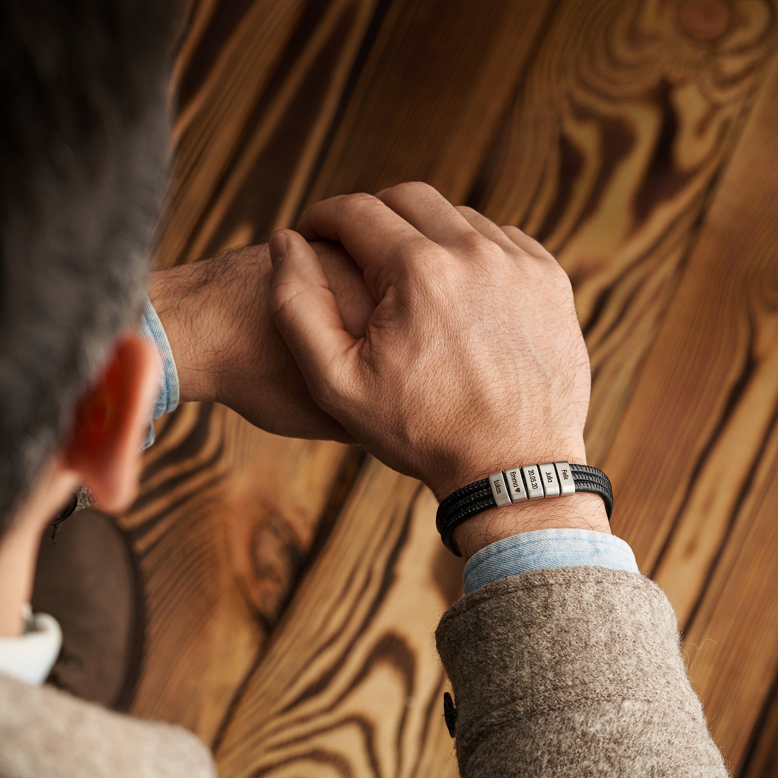 6 Names-Customized Braided Leather Bracelet Engraved Men's Bracelet for Him