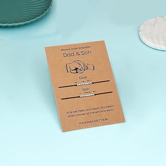 2 Pcs Father-Son Morse Code Bracelet Set with Message Card for Dad and Son