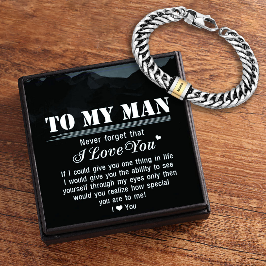 Personalized Cuban Chain Bracelet Custom 1 Name Bead Men's Bracelet