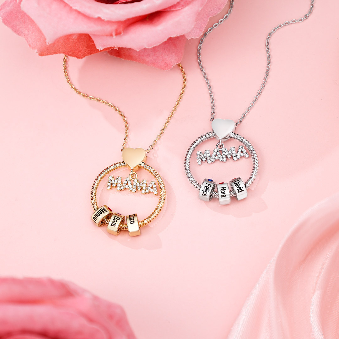 Collar con colgante de "MAMÁ" con 1 nombre Y 1 piedra de nacimiento personalizados | Jessemade