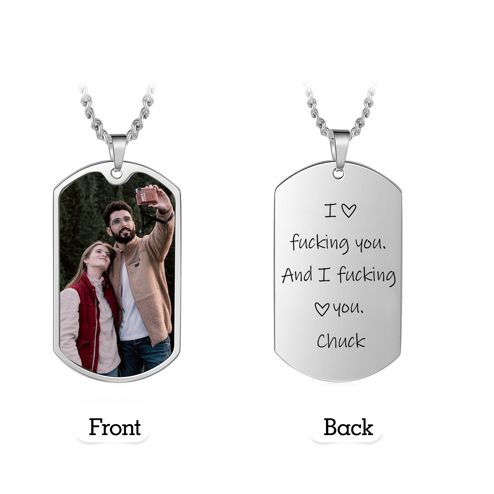 Funny Personalized Photo Necklace "I Love F❤cking You and I F❤cking Love You" Key Ring Gift for Couple