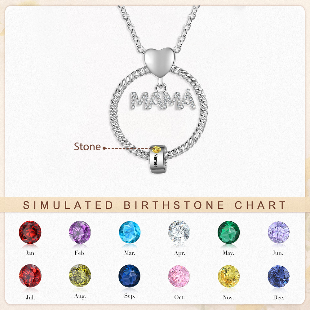 Collar con colgante de "MAMÁ" con 1 nombre Y 1 piedra de nacimiento personalizados | Jessemade