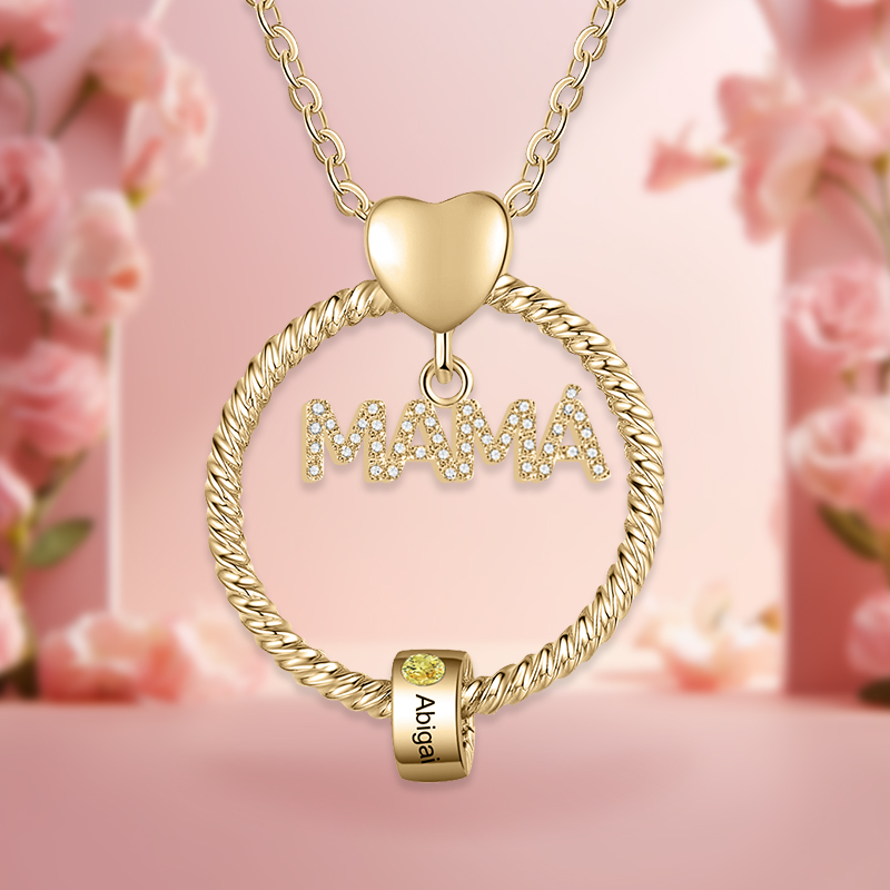 Collar con colgante de "MAMÁ" con 1 nombre Y 1 piedra de nacimiento personalizados | Jessemade