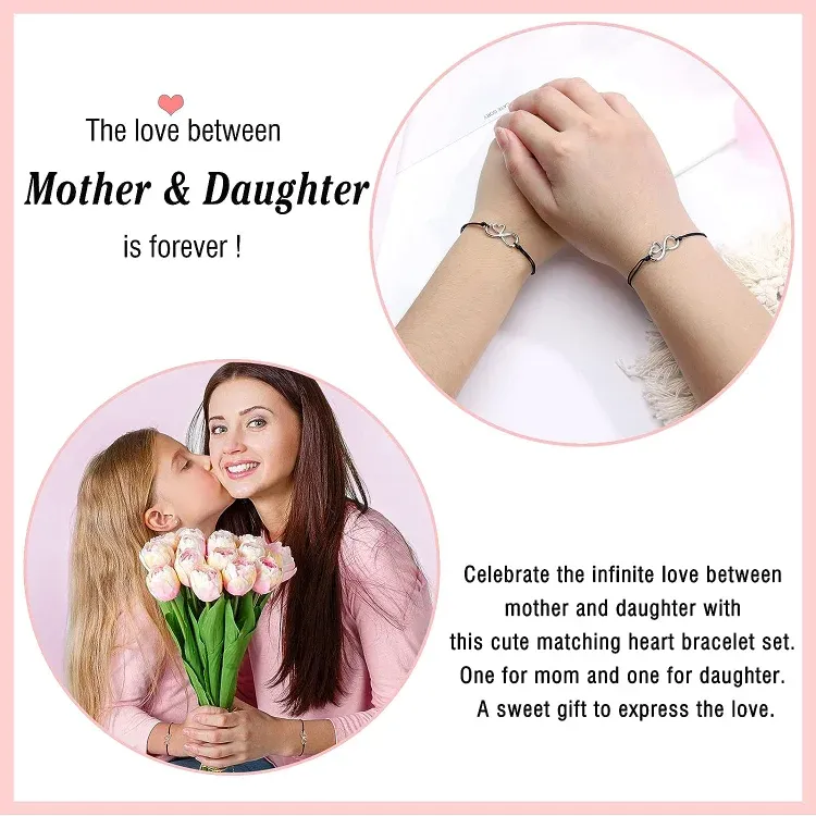  Mother and Daughter Infinity Bracelet Heart Bracelets Set Back To School Gift With Gift Card Set For Kids