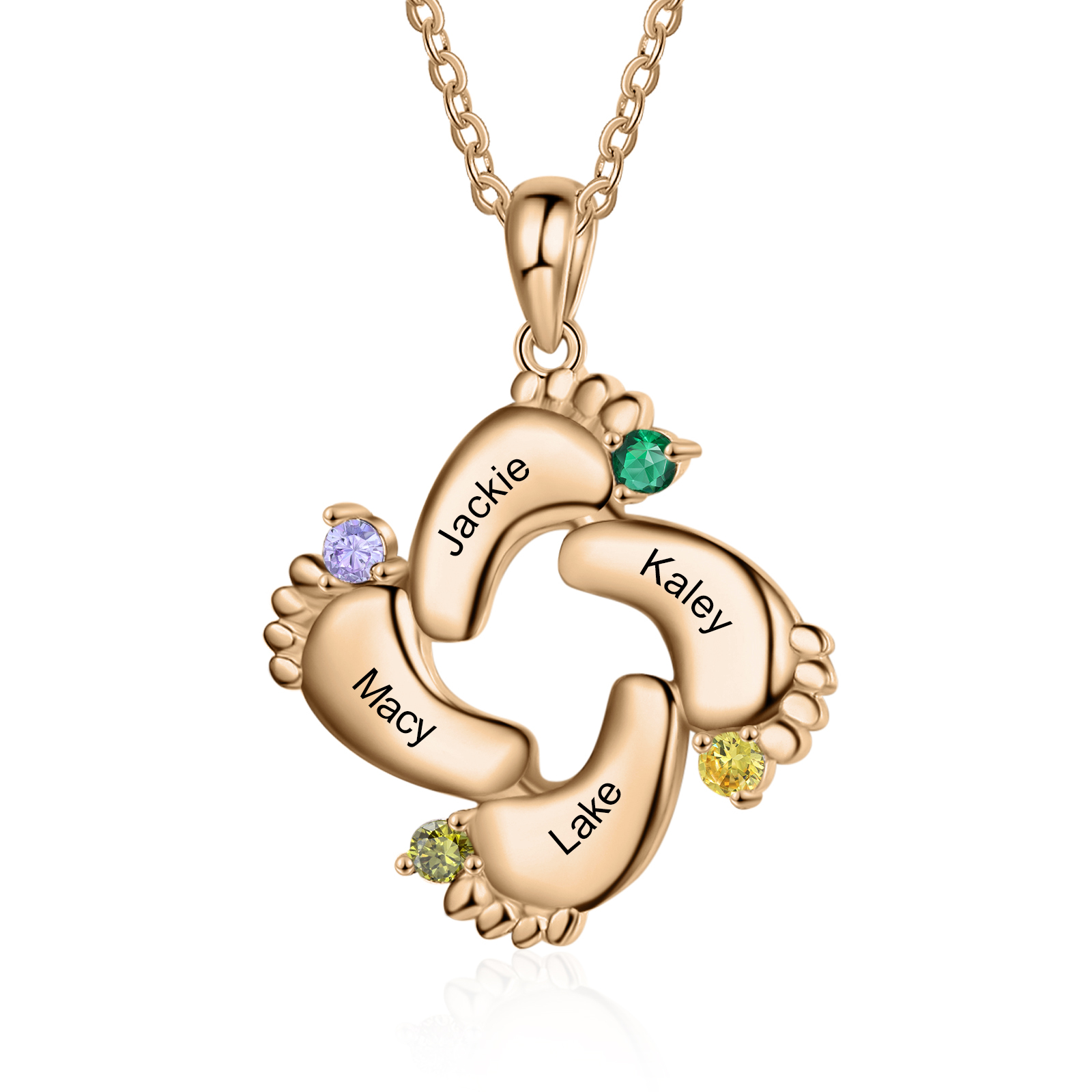 Baby Feet Necklace Custom 1 Birthstone Family Gifts Set for Mom