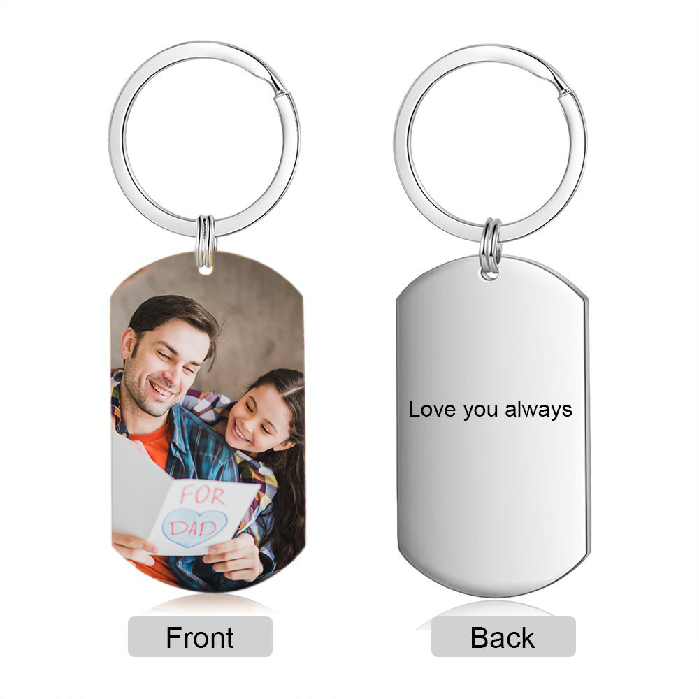 Custom Photo Keychain With Engraving Personalized Photo Gift for Dad
