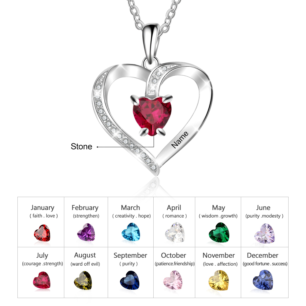 Custom Heart Ruby Necklace with Name & Birthstone 