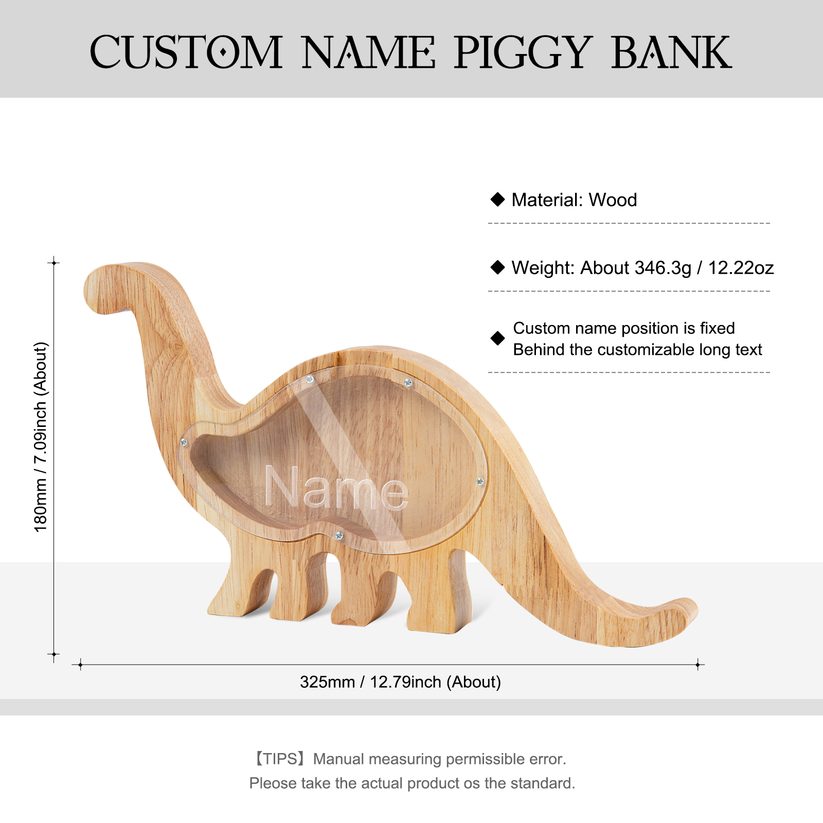 Personalized Dinosaur Wooden Piggy Bank Custom Name Gifts for Kids