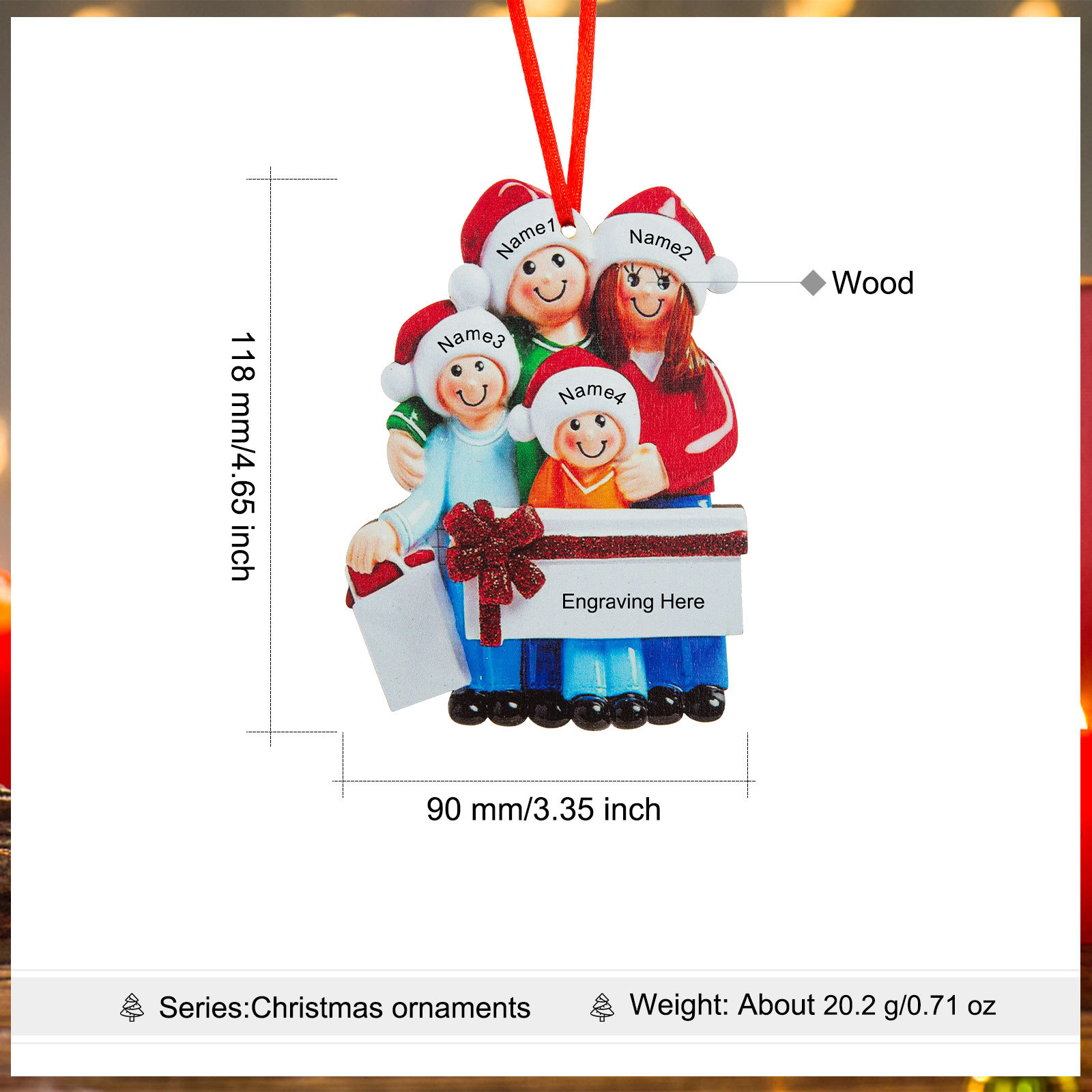 Personalized Family Of 4 Decorating Christmas Tree Ornament