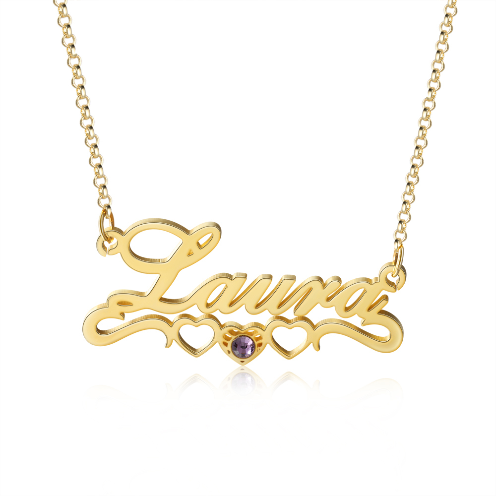 Personalized Name Necklace Heart-Shaped Birthstone Name Necklace