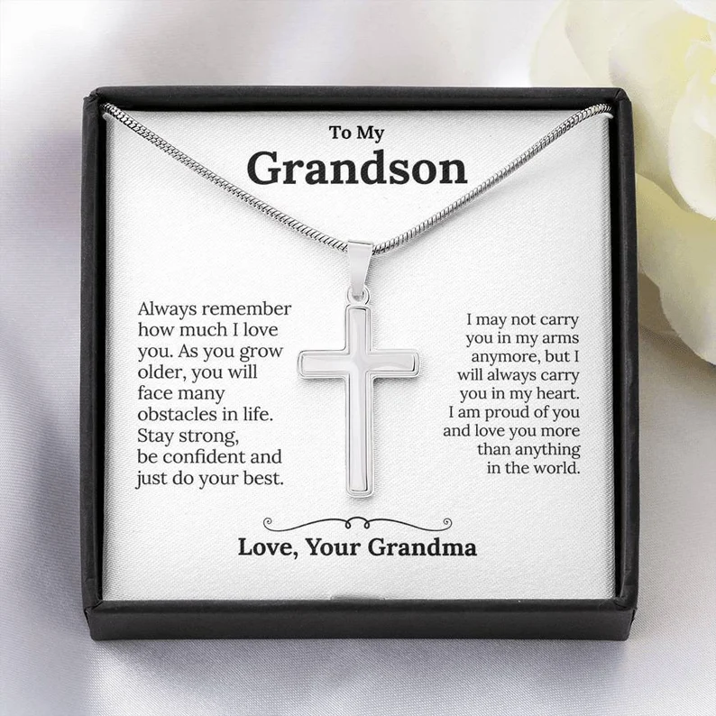 Confirmation Gift To My Grandson - S925 Cross Necklace "I'm proud of you" for Grandson