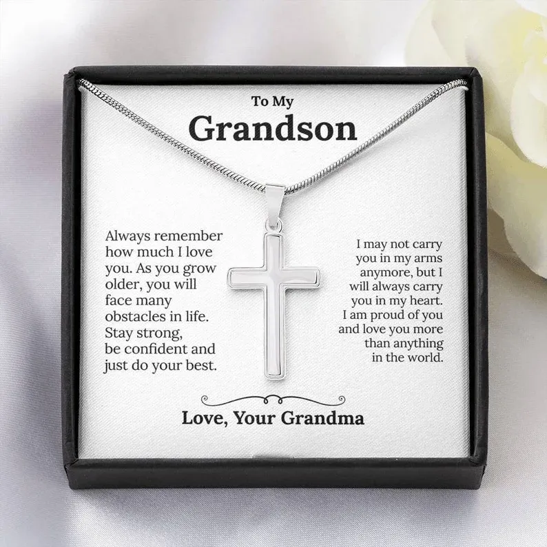 Confirmation Gift To My Grandson - S925 Cross Necklace "I'm proud of you" for Grandson