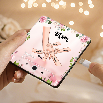 Personalized Hand-in-Hand Music Fridge Magnet Engraved 5 Names & 1 Text– Custom Special Gift For Mom/Nana/Nanny| lorajewel