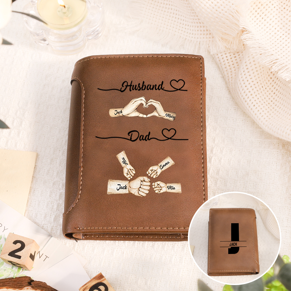 Personalised Husband & Dad Wallet with 1-8 Custom Names | Lorajewel