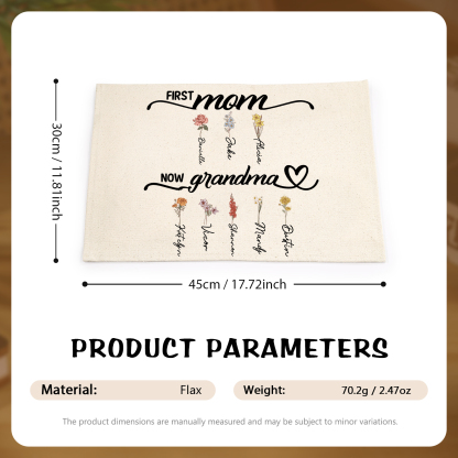 Personalized Floral linen tassel Placemats and 4 Coasters