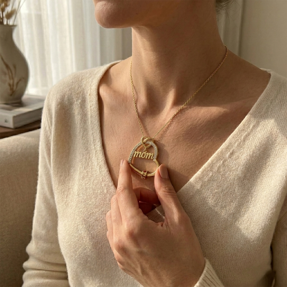 Personalized Heart Mom Necklace Custom 1-5 Names and Birthstones Gift for Mother