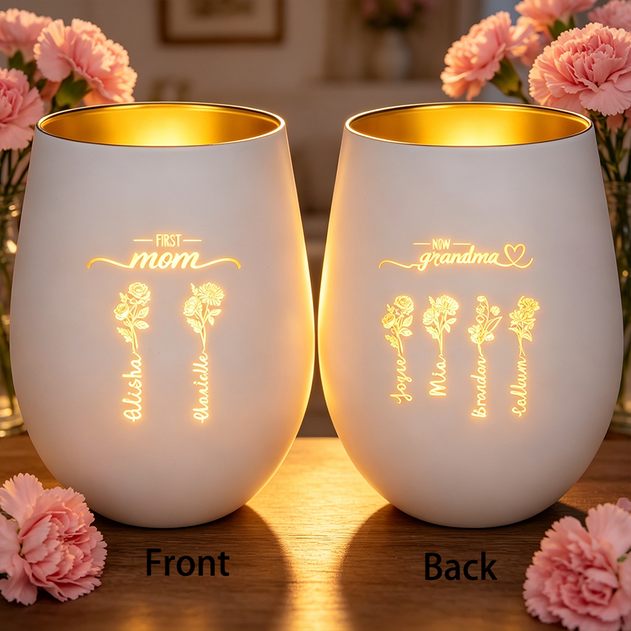 Personalized Gold Glass Floral Mom/Grandma Candle Holder