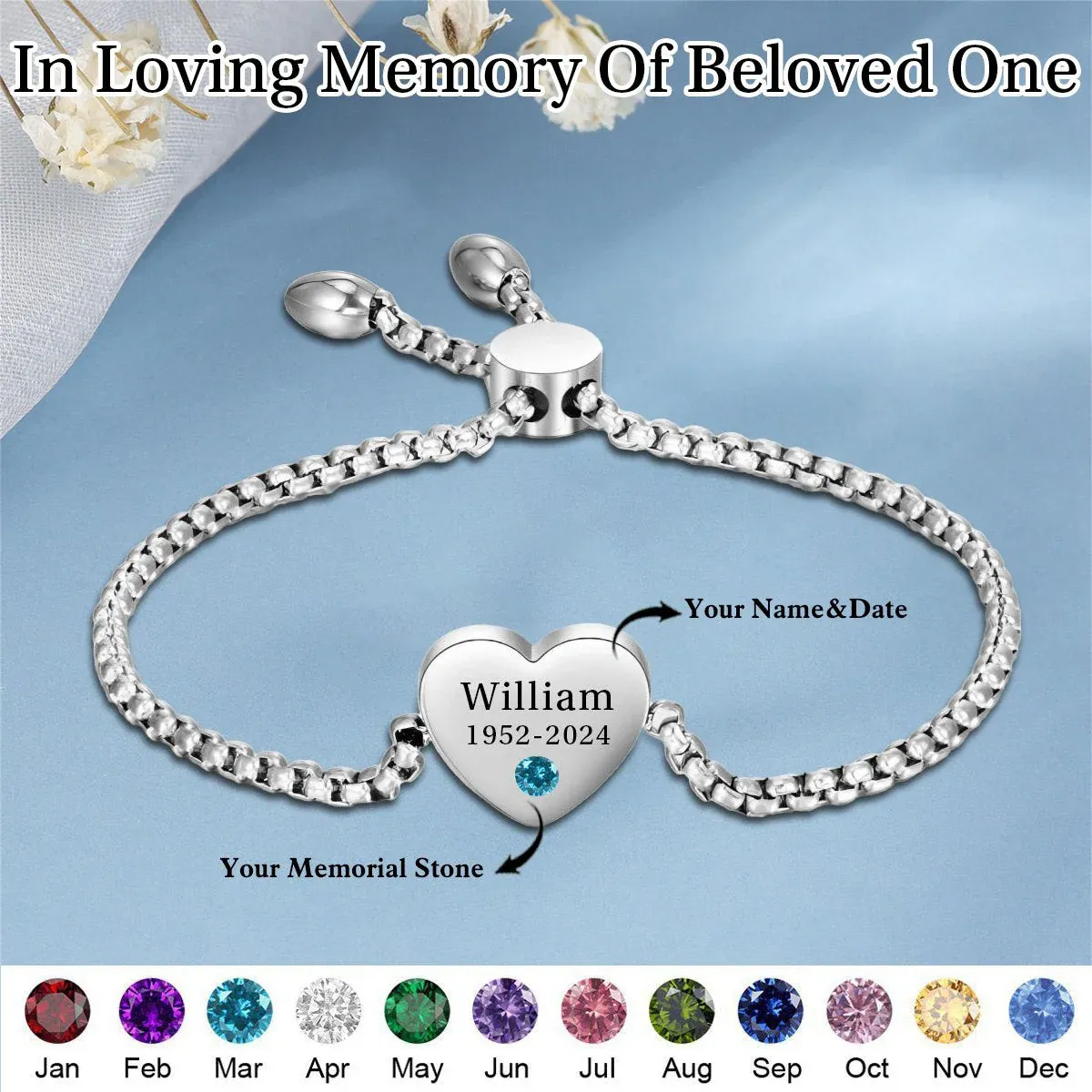 Personalized Memorial Bracelet Custom with Name Date Birthstone Card - They Walk Beside Us Every Day