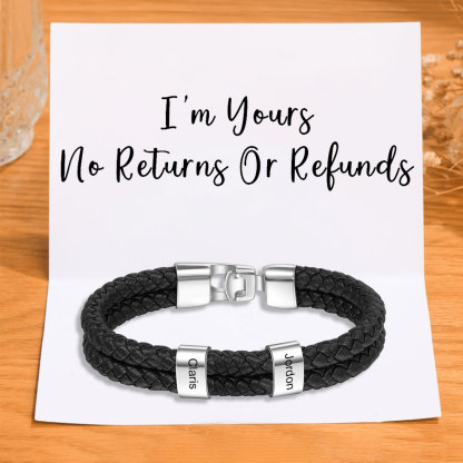 Men Leather Bracelet with Beads Engraved 2 Names Two Layers Bracelet Gifts For Him Valentine Gift