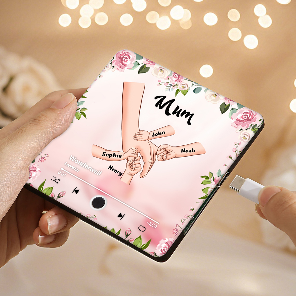 Personalized Hand-in-Hand Music Fridge Magnet Engraved 4 Names & 1 Text– Custom Special Gift For Mom/Nana/Nanny| lorajewel