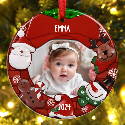 Wooden Christmas Circle Ornaments Customized Photo & Name & Year Ornament Newborn Christmas Gifts