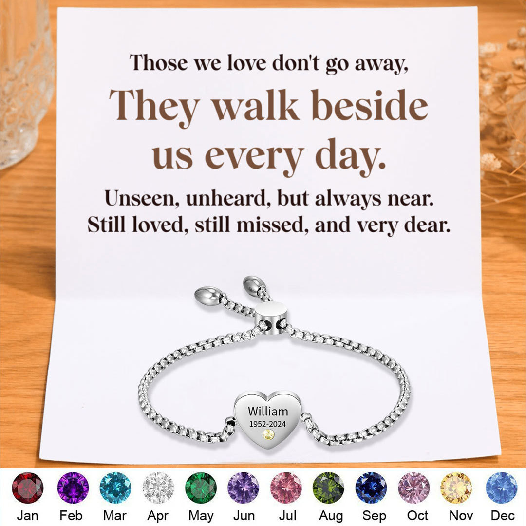 Personalized Memorial Bracelet Custom with Name Date Birthstone Card - They Walk Beside Us Every Day