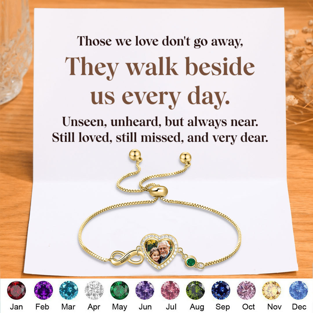 Personalized Photo Memorial Bracelet Set Infinity Love Heart Photo Bracelet with Birthstone