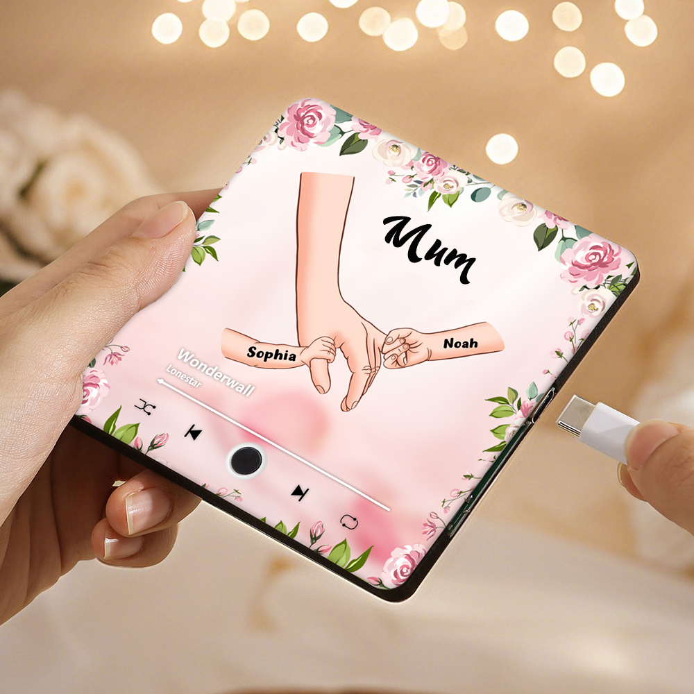 Personalized Hand-in-Hand Music Fridge Magnet Engraved 2 Names & 1 Text– Custom Special Gift For Mom/Nana/Nanny| lorajewel