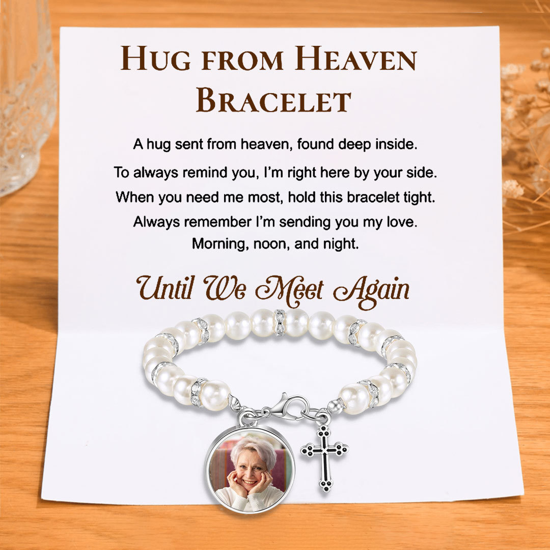 Personalized Rosary Memorial Bracelet Custom with Photo and Cross Pendant