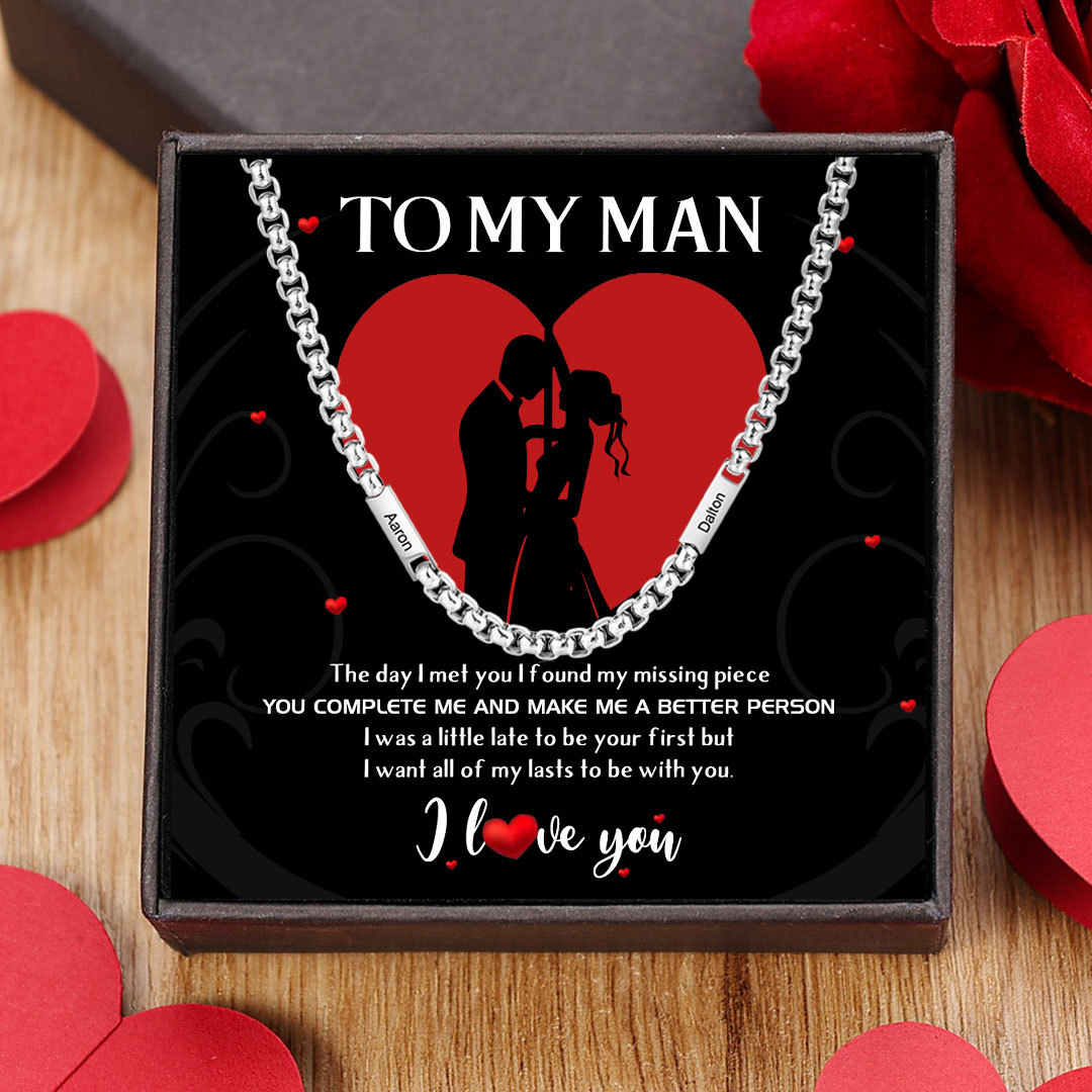 To My Man Personalized 2 Names Cuban Link Chain Necklace Stainless Steel Men Necklace