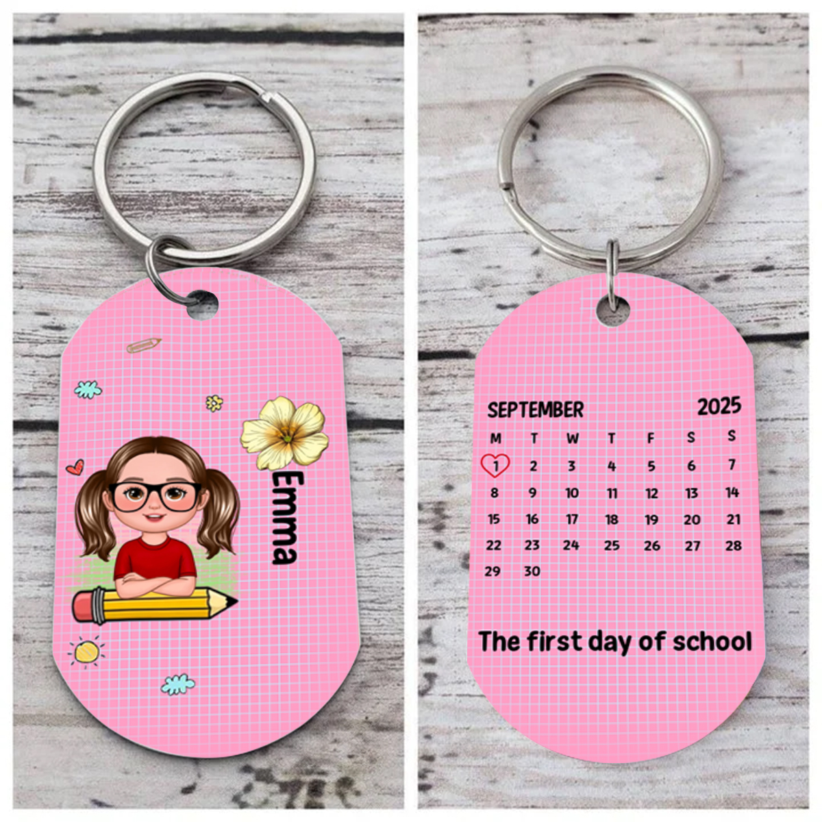Custom Keyring with Name & Character abd Birth Flower – Personalized Back to school Gift for Kids | Jessemade