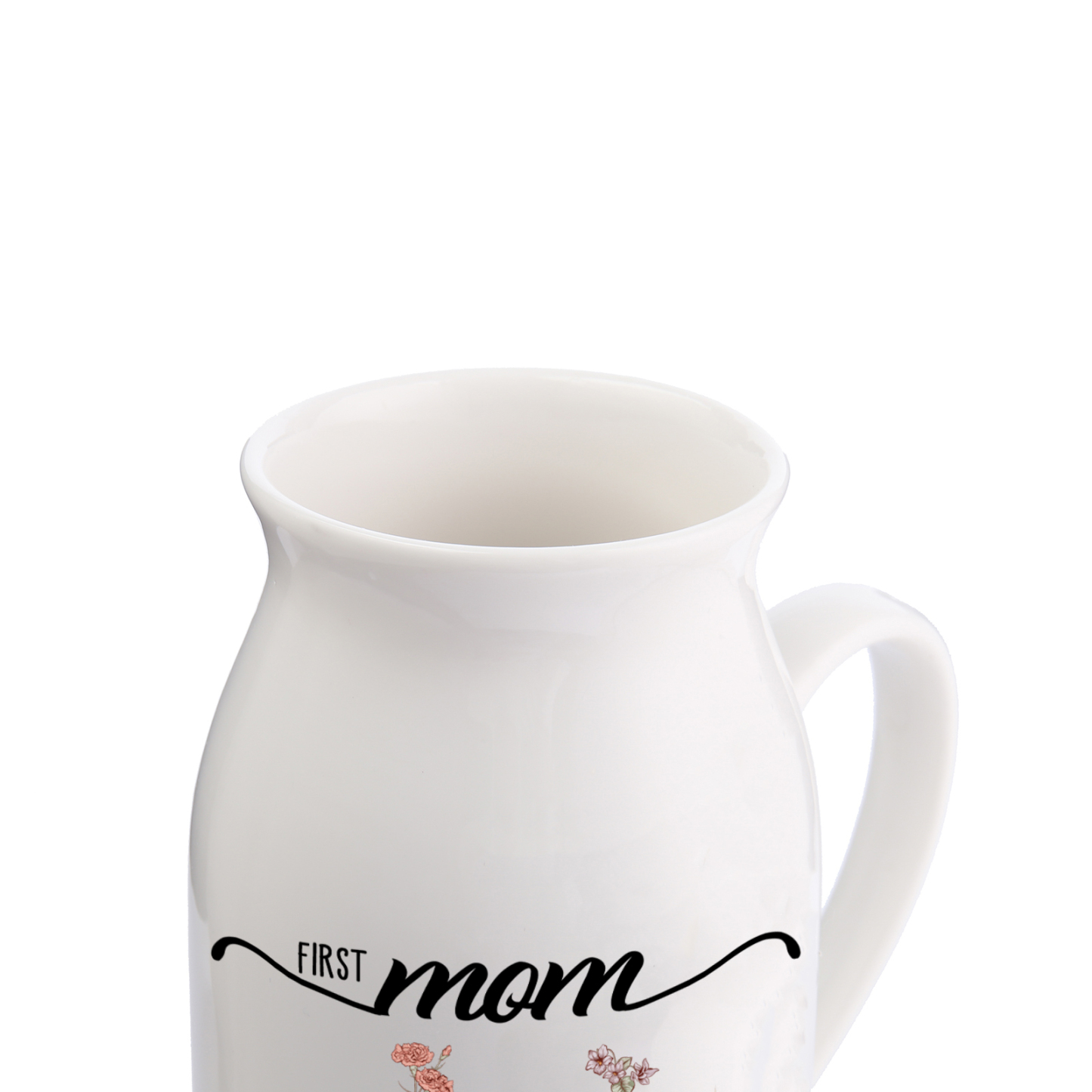 Personalized Floral Name Pitcher – “First Mom, Now Grandma” Ceramic Flower Vase | Lorajewel