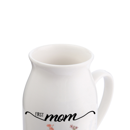Personalized Floral Name Pitcher – “First Mom, Now Grandma” Ceramic Flower Vase | Lorajewel