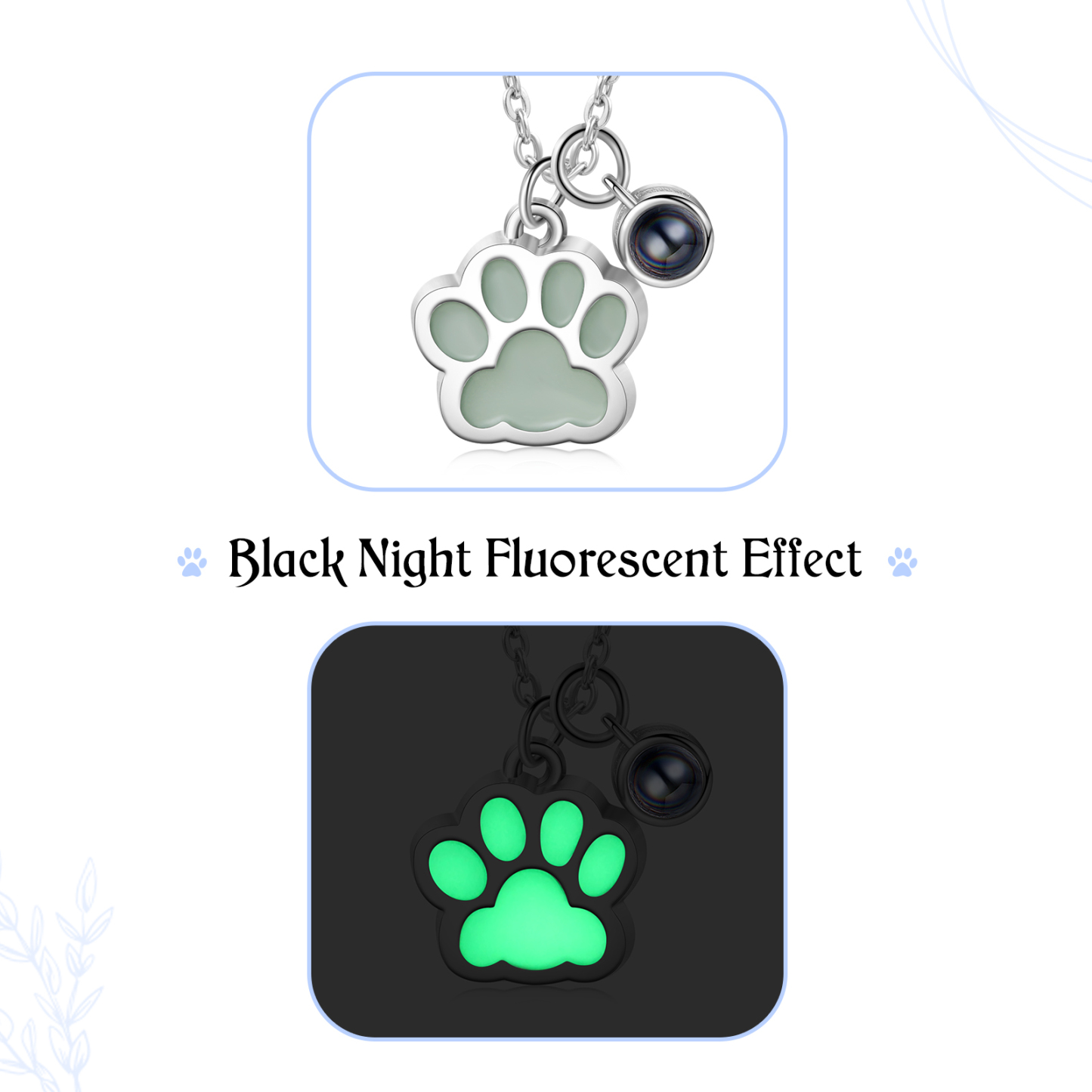 Personalized Dog Paw Pendant Couple Necklace Set Custom Photo Projection Necklace Romantic Gifts For Him/Her