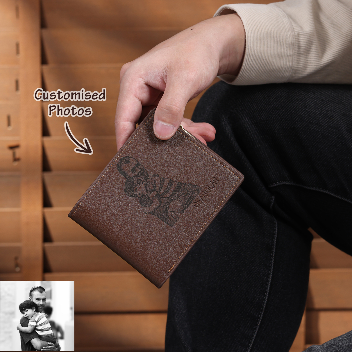 Men Photo Bifold Wallet Personalized Initial Monogram Wallet
