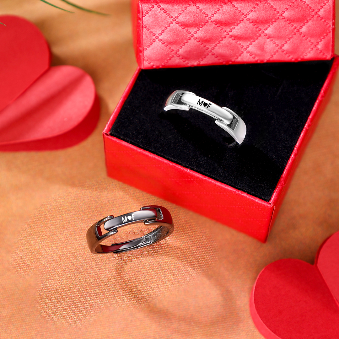 2 PCS Adjustable Size Couple Ring Personalized Matching Rings Gift with Box for Couple