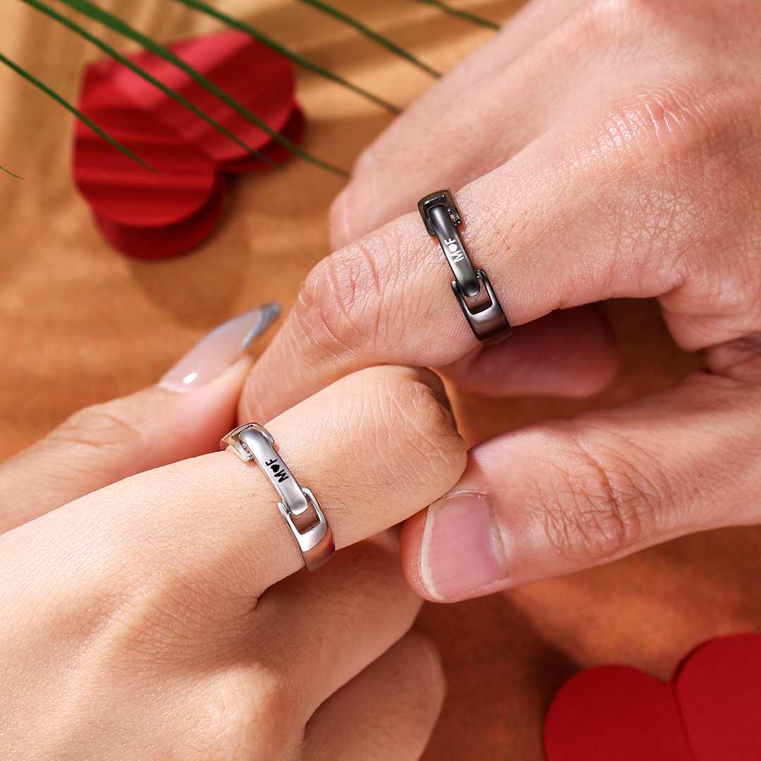 2 PCS Adjustable Size Couple Ring Personalized Matching Rings Gift with Box for Couple