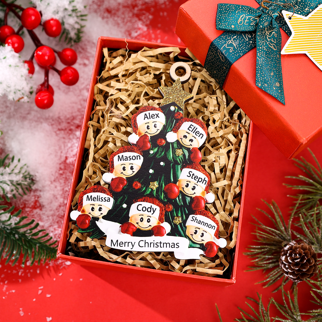 Personalized Family Christmas Ornament Custom 6 Names Hanging Ornament Gifts For Family