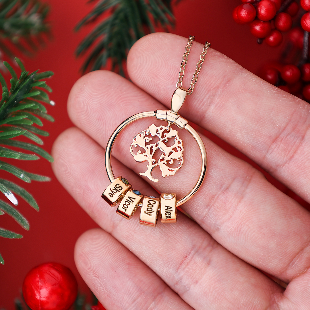 Personalized Family Necklace and Leather Bracelet Set with 2 Birthstones 2 Names Christmas Gift for Loved Ones