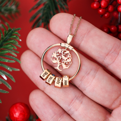 Personalized Family Necklace and Leather Bracelet Set with 2 Birthstones 2 Names Christmas Gift for Loved Ones